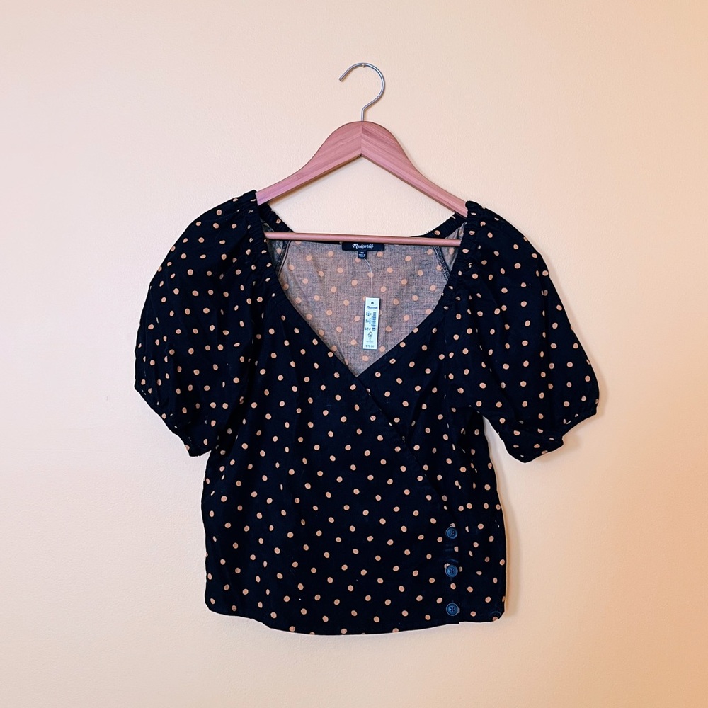 NWT Madewell Corduroy Puff-Sleeve Wrap Top